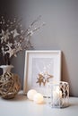 Picture frame mock up and small decorations. Generative Ai Royalty Free Stock Photo