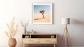 Picture frame mockup blank canvas white background living room boho style Royalty Free Stock Photo