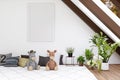 Picture frame mockup in a children attic playroom.