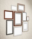 Picture frames arranged on the wall. 3D dimensional Royalty Free Stock Photo