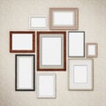 Picture frames arranged on the wall. 3D dimensional Royalty Free Stock Photo