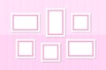 Picture frames white template on wall pink pastel, frame cute for family love picture, set of vintage frames picture chic luxury Royalty Free Stock Photo