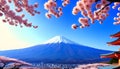 a picture of a Fuji Mountain with Sakura flowers on it Royalty Free Stock Photo