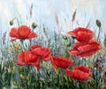 Picture - `Garden poppies`. Painting - oil, canvas