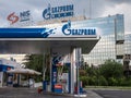 Gazprom gas station in front of their headquarters for Serbia. Gazprom is one of the main power and energy companies of Russia