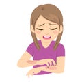 Picture of girl scratching her hands. Vector illustration