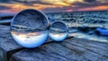 Two glass balls in a sunset