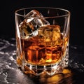 picture of A glass of whiskey and ice cubes generative AI Royalty Free Stock Photo