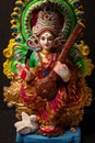 Picture of Goddess Saraswati idol, devi Saraswati symbolizes creative energy and considered as the goddess of knowledge, music,