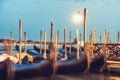 Picture with gondolas moored on Grand Canal near Saint Mark square, in Venice Italy Royalty Free Stock Photo