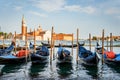 Picture with gondolas moored on Grand Canal near Saint Mark square, in Venice Italy Royalty Free Stock Photo