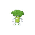 Picture of green broccoli cartoon character with angry face