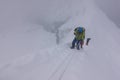 Climbers climbing with ropes in line, Island Peak, Everest Region, Nepal