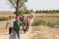 Refugees walking through the fields near the Croatia Serbia border, between the cities of Sid Tovarnik on the Balkans Route