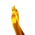 Picture hand Buddha gold statue isolated on white background ,thailand