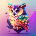 Hand-drawn cute owl pastel tetradic colours, 3D art, cute and quirky, fantasy art, watercolor effect Royalty Free Stock Photo