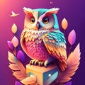 Hand-drawn cute owl pastel tetradic colours, 3D art, cute and quirky, fantasy art, watercolor effect Royalty Free Stock Photo