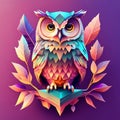 Hand-drawn cute owl pastel tetradic colours, 3D art, cute and quirky, fantasy art, watercolor effect Royalty Free Stock Photo