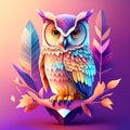 Hand-drawn cute owl pastel tetradic colours, 3D art, cute and quirky, fantasy art, watercolor effect Royalty Free Stock Photo