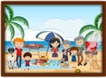 A picture of happy family picnic at the beach in a frame Royalty Free Stock Photo