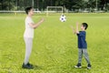 Happy little boy throws a ball to his father Royalty Free Stock Photo