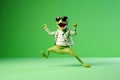 happy successful cartoon style funny frog with sunglasses, ai generated