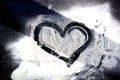 drawing of a heart on flour Royalty Free Stock Photo