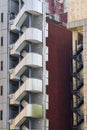 high-rise residential building with external stairs in Tokyo, Japan