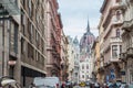 Hungarian Parliament orszaghaz seen from a nearby street. It is one of the main touristic landmarks of the city