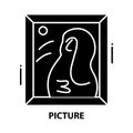 picture icon, black vector sign with editable strokes, concept illustration Royalty Free Stock Photo