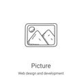 picture icon vector from web design and development collection. Thin line picture outline icon vector illustration. Linear symbol Royalty Free Stock Photo