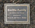 Information plaque for a bronze sculpture by Tom Tischler titled `Gorilla Family` at the Dallas City Zoo.