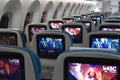 Picture of inside an empty Oman Air dreamliner flight in economic class.