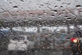 Picture Inside water rain drops on car window glass