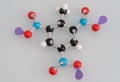 Isolated TNT molecule made by molecular model on gray background
