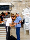 Jewish men preparing for prayer, Wailing Wall, Jerusalem, Israel. Royalty Free Stock Photo