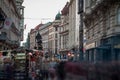 Kneza Mihailova street at dawn, crowded. Also known as Knez Mihaila, this is the main pedestrian street of the city