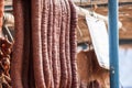 Serbian Kulen Kobasica sausage, handmade, hanging and drying in the coutryside of Serbia. Kulen is a traditional pork sausage, dry Royalty Free Stock Photo