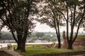 Picture of the landscape of New Belgrade, or Novi beograd, from the Kalemegdan park, at dusk with people in front. Royalty Free Stock Photo