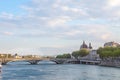Pont Wilson bridge in Lyon, France over a panorama of the riverbank of the Rhone river Quais de Rhone Royalty Free Stock Photo