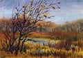 Picture `Late Fall`. Canvas, oil Royalty Free Stock Photo