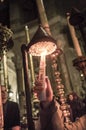 33 Holy Candles Lit from the Holy Fire of Jesus` Tomb Holy Sepulchre,Jerusalem Royalty Free Stock Photo