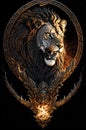 A picture of a lion in a circle. Fantasy symbolism.