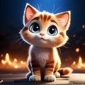 A vibrant colorful 3D cartoon kitten in sitting position with big round eyes