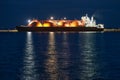 Picture of LNG tanker in port at night Royalty Free Stock Photo