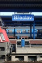 Passenger regional train and locomotives waiting on the platforms of the border train station of breclav, Czechia Royalty Free Stock Photo