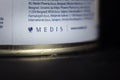 LJUBLJANA, SLOVENIA - APRIL 9, 2023: Selective blur on a Medis Slovenia logo on a baby formula they produce. Medis is a Slovenian Royalty Free Stock Photo