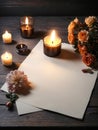 Lovely Blank parchment on old wood table background