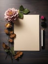 Lovely Blank parchment on old wood table background