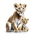 Lovely lion cub on white background wallpaper Royalty Free Stock Photo